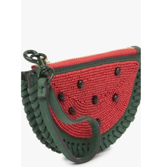 SOLD Tory Burch Womens Red Watermelon Leather Beaded Wristlet Coin Purse Bag NWT - Picture 3 of 10